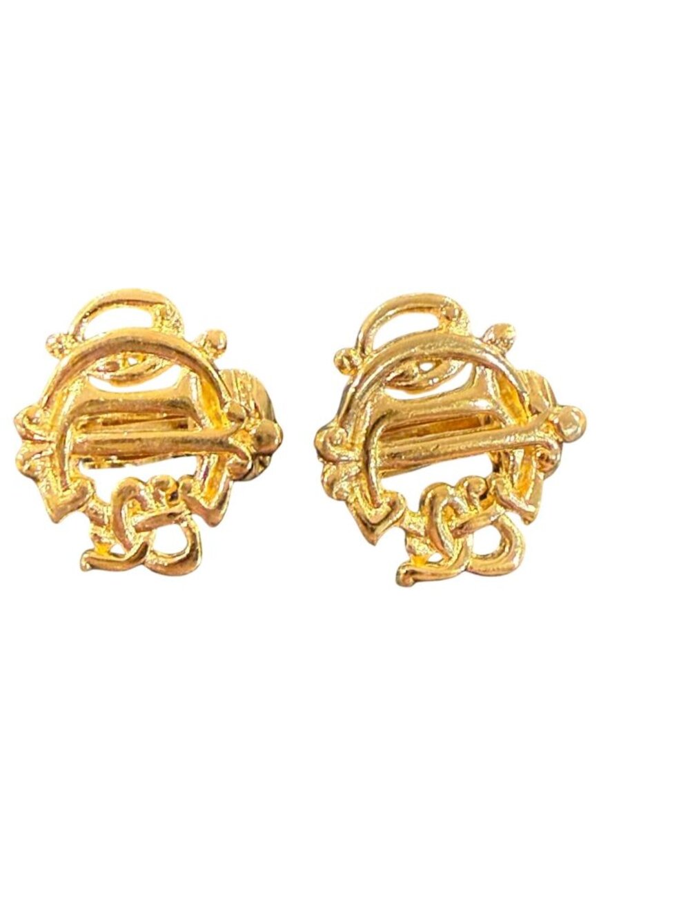 Christian Dior Gold-Tone Vintage Monogram Clip-On Earrings